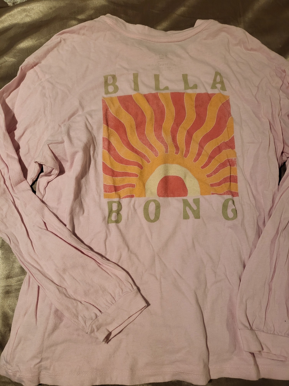 Billabong Pink Long Sleeve Tee with Retro Sun Graphic